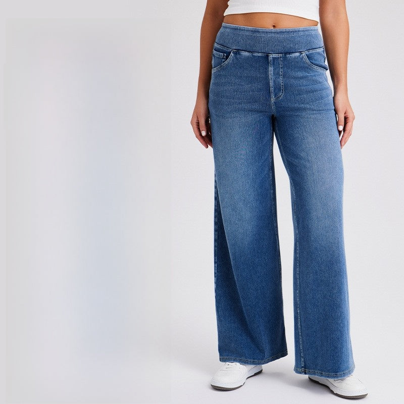Pantalon en denim large à taille haute pour femme