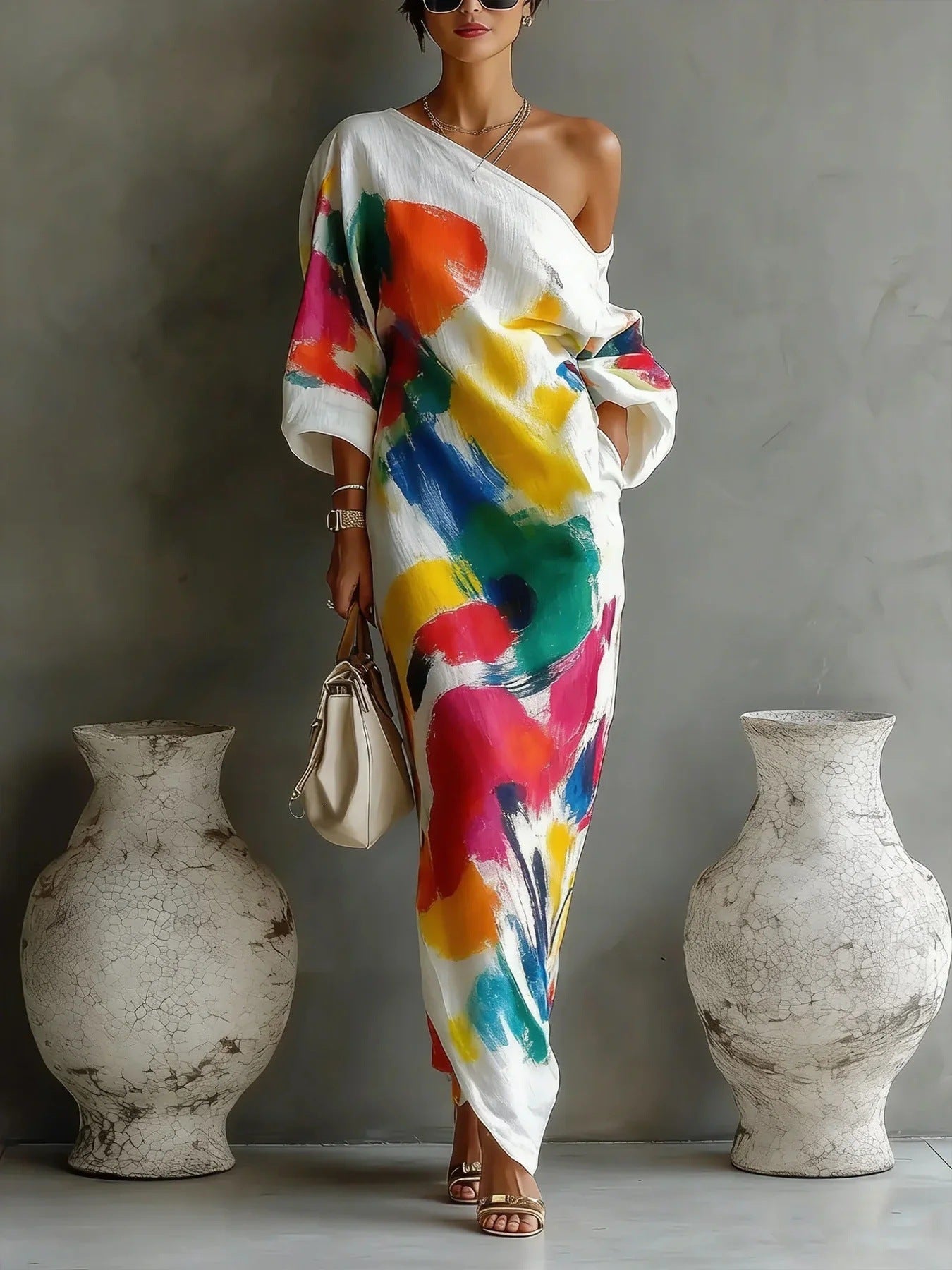 Ensemble robe et pantalon imprimés style français