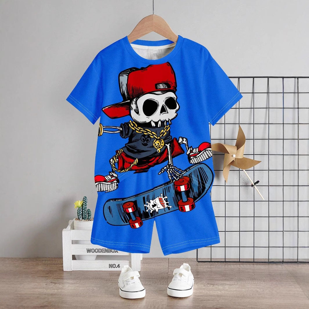 T-shirt à manches courtes et short pour garçon avec motif tête  et ours.