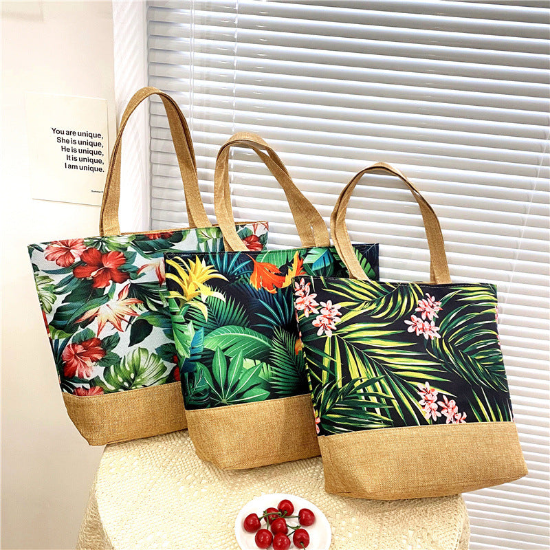 Sac fourre-tout artistique en coton et lin avec fermeture éclair
