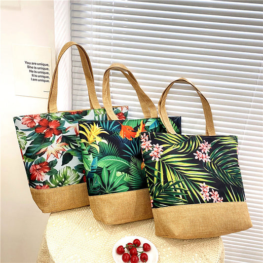 Sac fourre-tout artistique en coton et lin avec fermeture éclair
