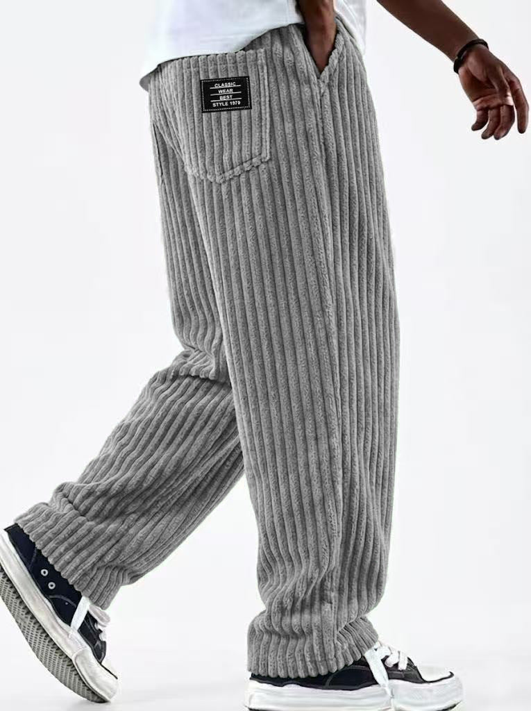Pantalon décontracté pour hommes en velours côtelé à rayures verticales
