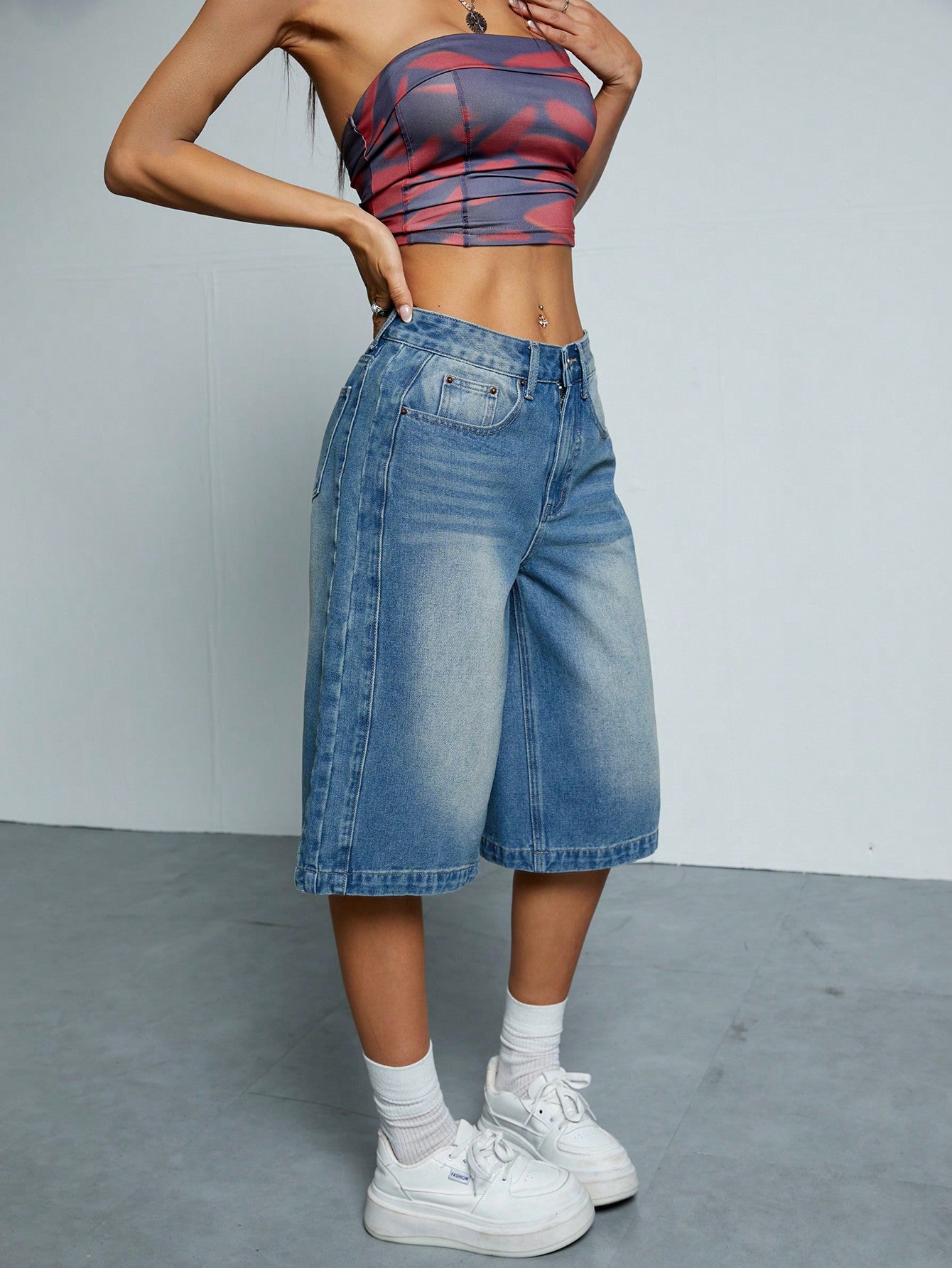 Short en jean à jambes droites
