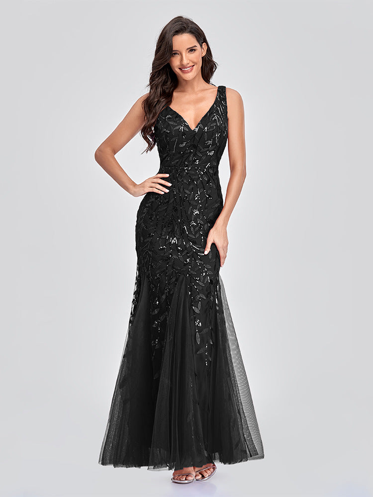Robe de soirée sirène à sequins brodés