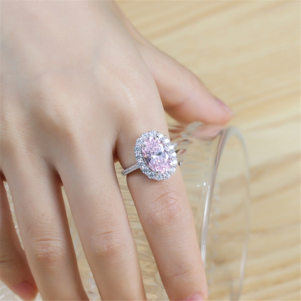 Bague en argent sterling en forme d'œuf avec diamant rose