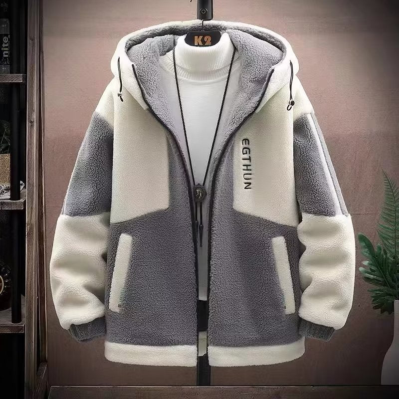 Veste d'hiver à capuche en laine d'agneau pour homme