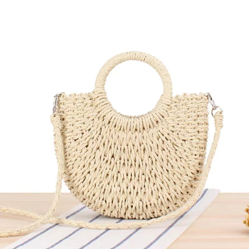 Sac bandoulière demi-cercle en corde de papier tissée à la main
