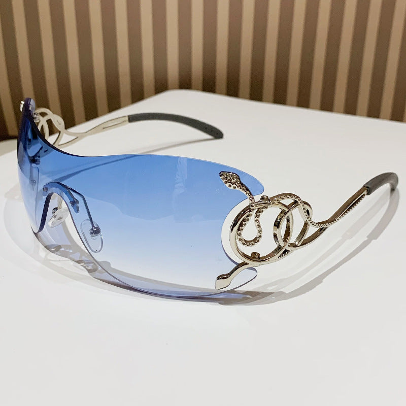 Lunettes de soleil à large monture dégradé violet rose style Y2K