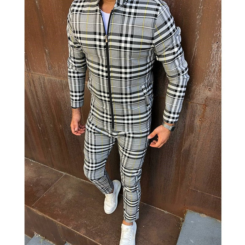 Ensemble veste et pantalon à carreaux pour homme, style sport décontracté