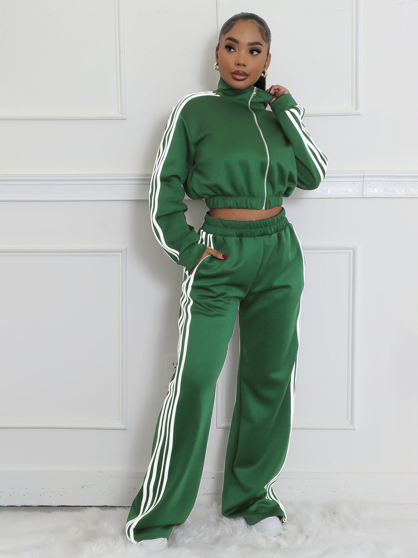 Ensemble sweat à capuche zippé à rayures et pantalon