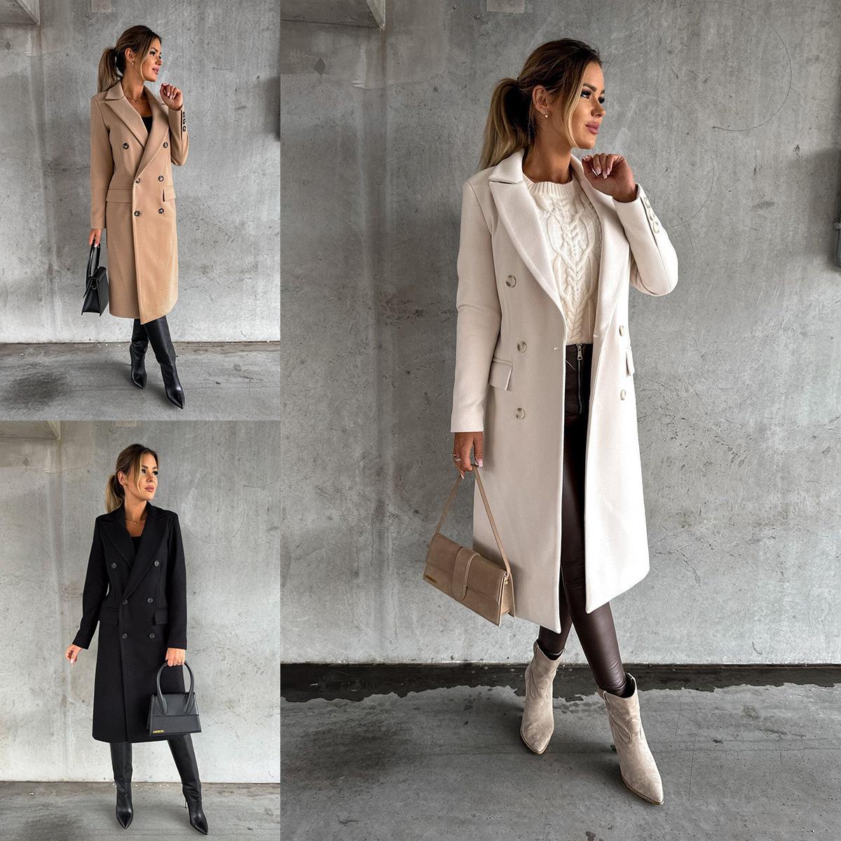 Manteau en laine à double boutonnage pour femmes
