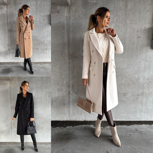 Manteau en laine à double boutonnage pour femmes