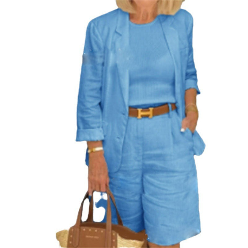Ensemble short et cardigan en coton et lin pour femmes