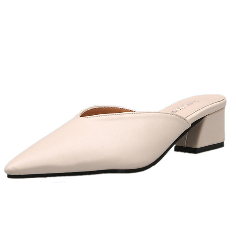 Chaussures :Pantoufles à talons hauts, talons épais, bout pointu, baotou, chaussures d'extérieur, demi-chaussons