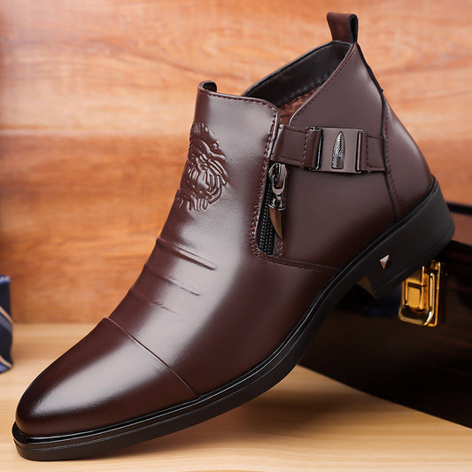 Bottes rétro en cuir à cheville avec chaîne latérale