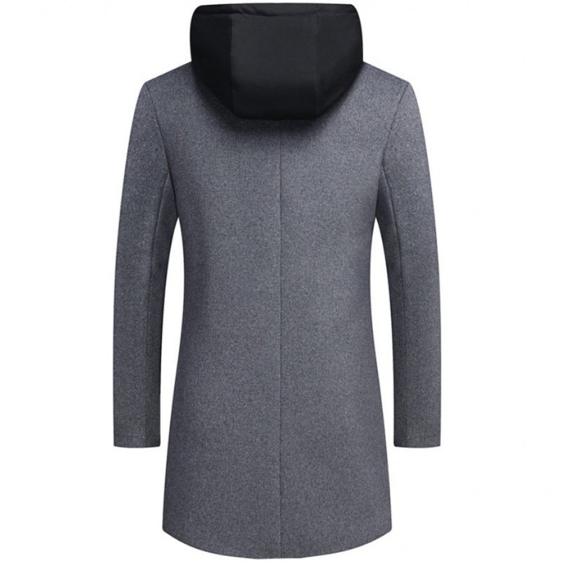 Manteau en laine pour homme coupe slim avec capuche amovible