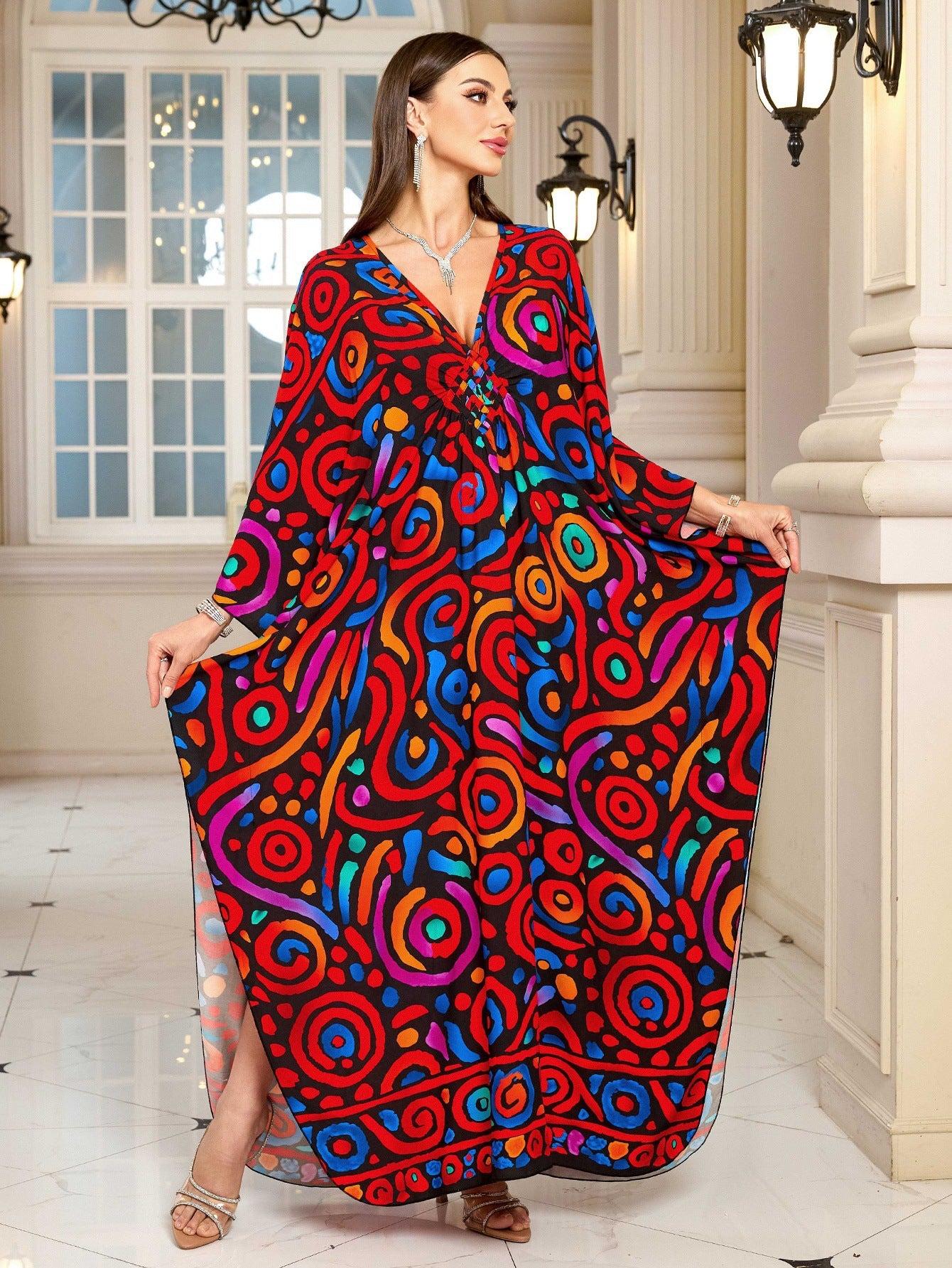 Robe longue de plage imprimée en coton pour femme, robe longue ample, paréo, vêtement de protection solaire