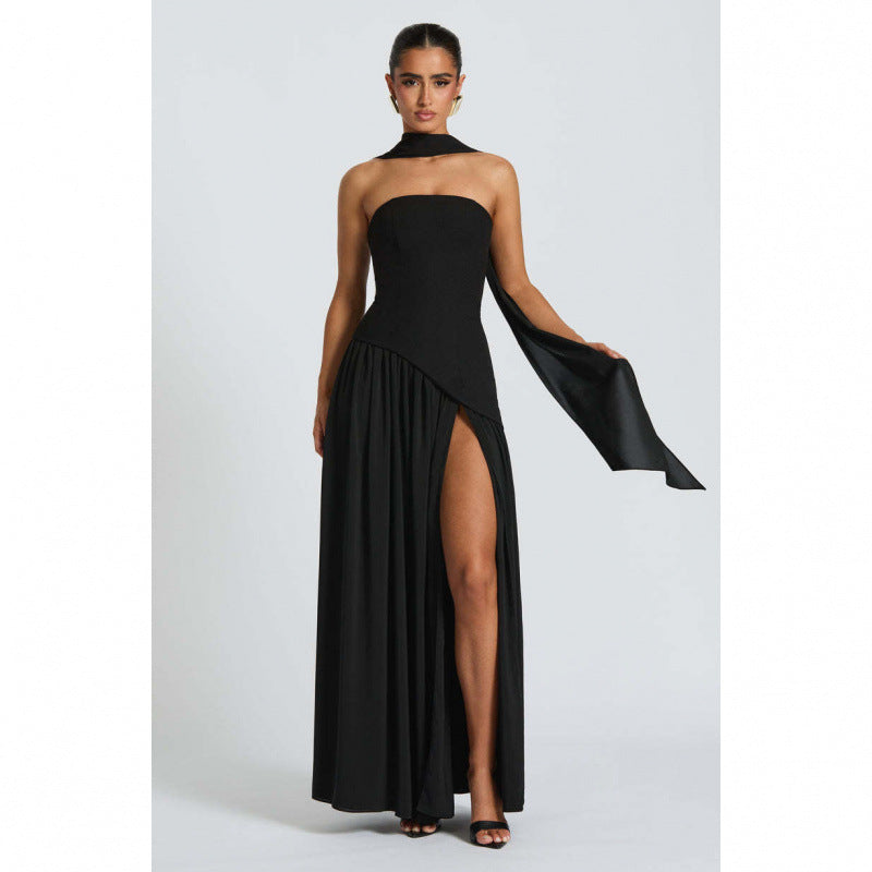 Robe longue pour femmes avec fente et bustier tube