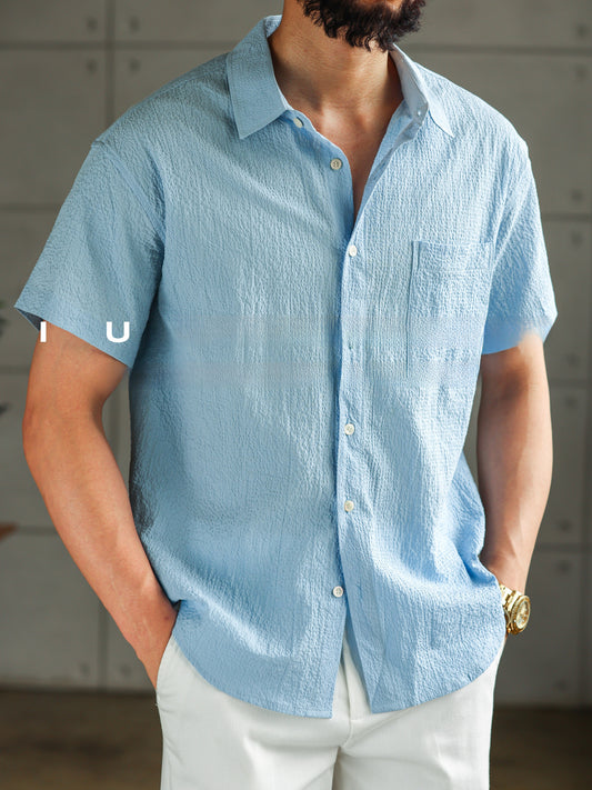 Chemise légère à manches courtes en gaze à bulles