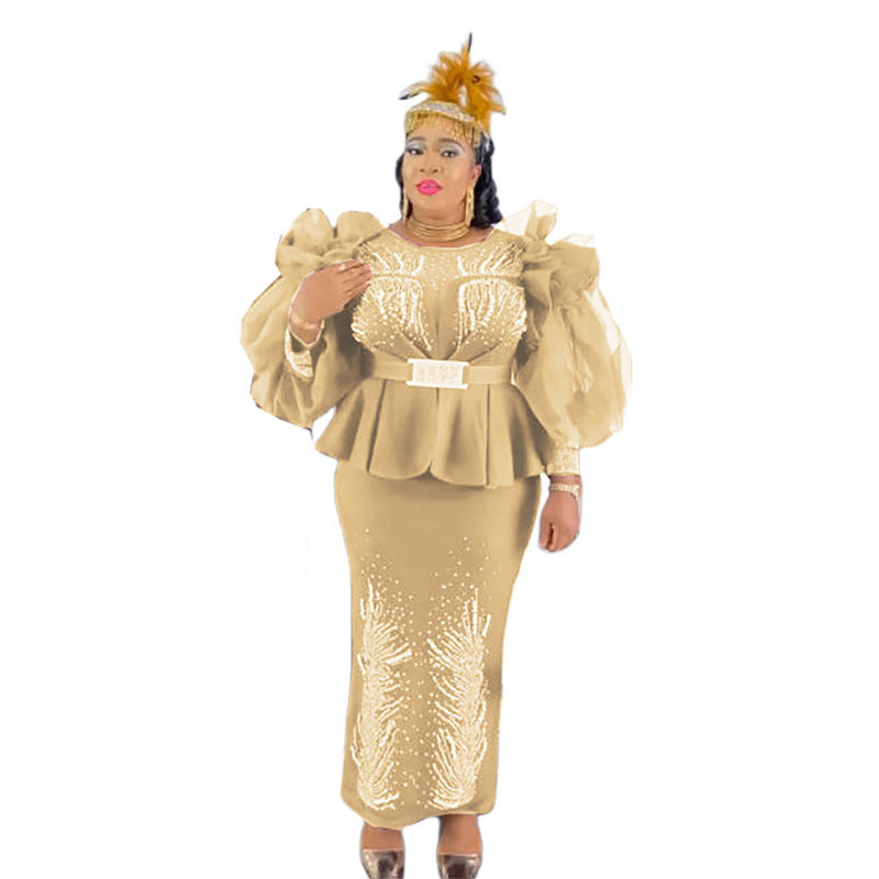 Robe amincissante de style africain à manches bouffantes