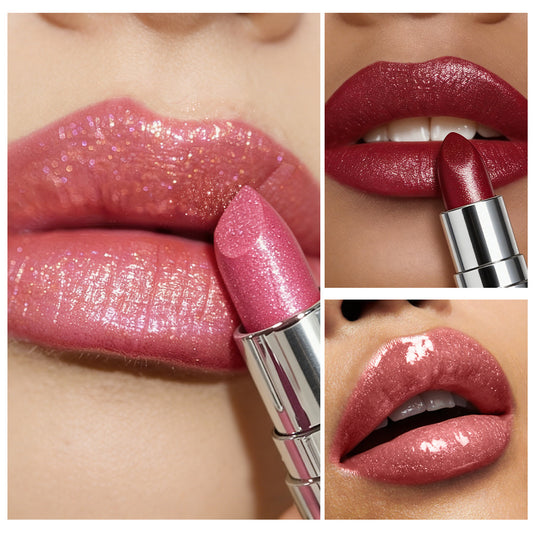 Rouge à lèvres nacré dégradé à 6 couleurs avec de fines paillettes