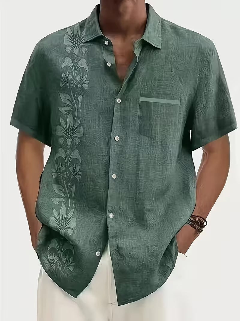 Chemise d'été imprimée européenne et américaine à manches courtes pour homme, coupe ample, grande taille, col à revers.