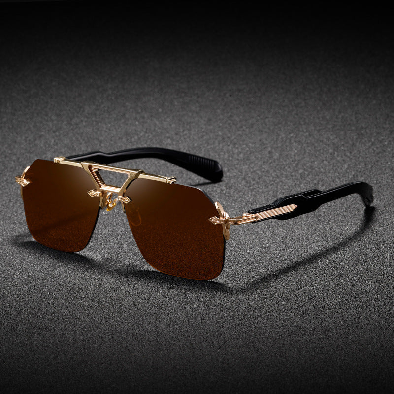 Lunettes de soleil à double faisceau métallique, grande monture, protection UV