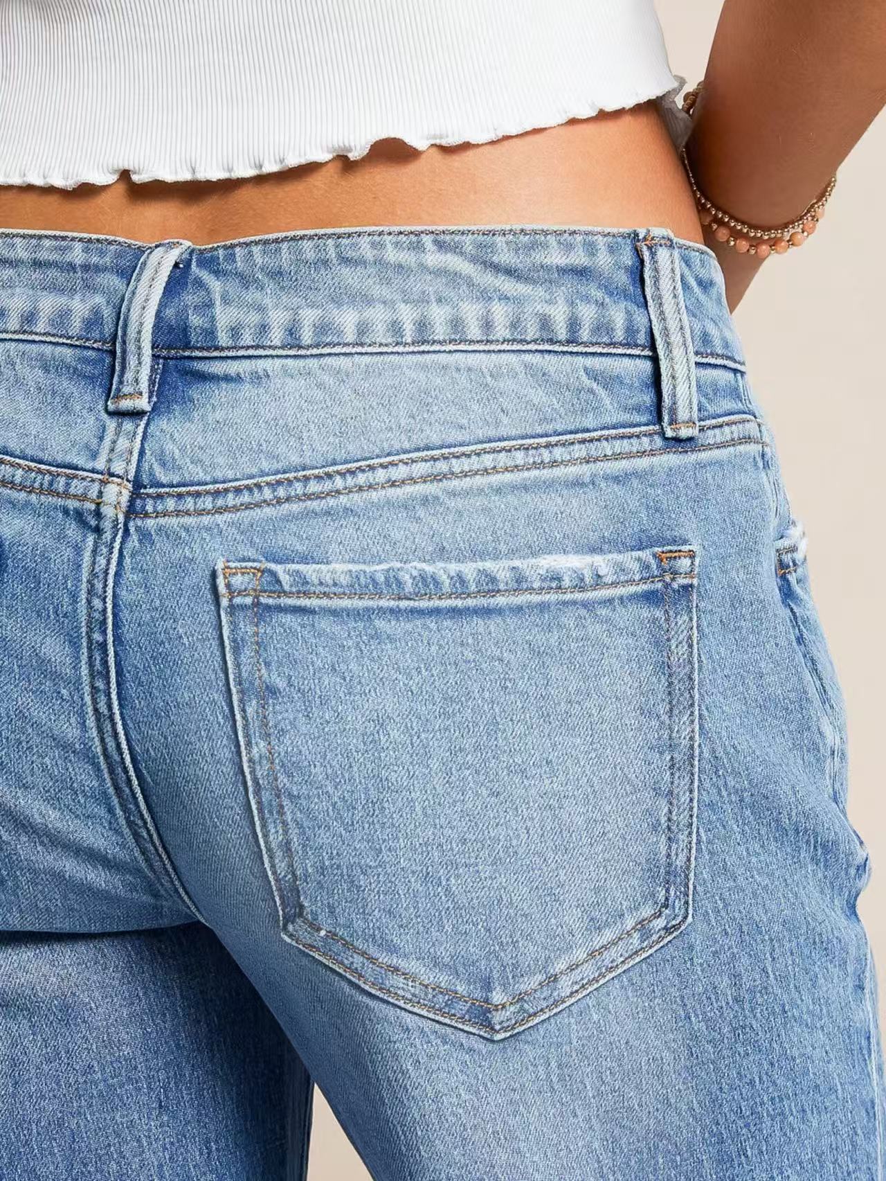 Jean femme à jambe large lavé
