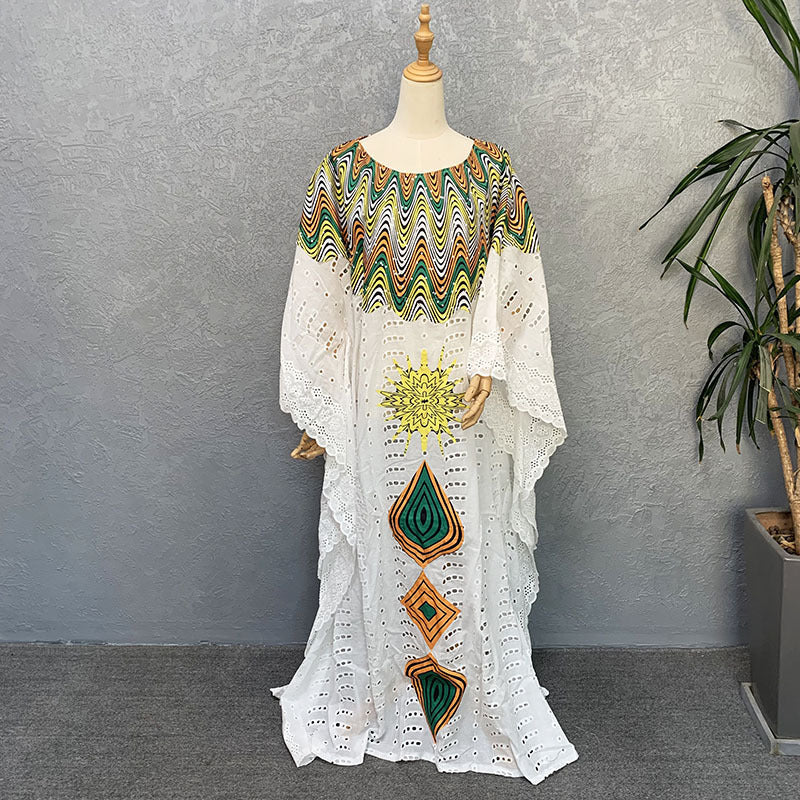 Habit :Robe en coton brodée ajourée pour femme