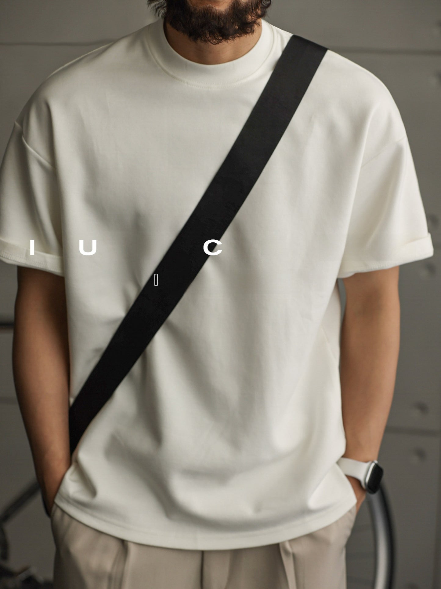 T-shirt en mélange de coton lourd avec col mi-haut