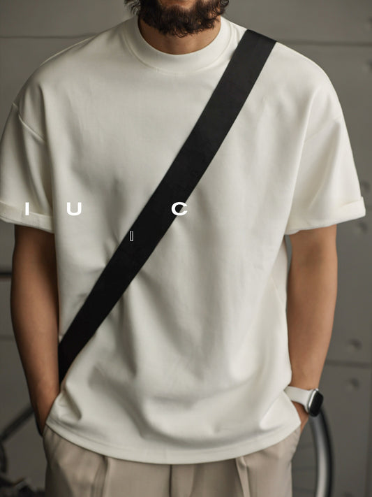 T-shirt en mélange de coton lourd avec col mi-haut