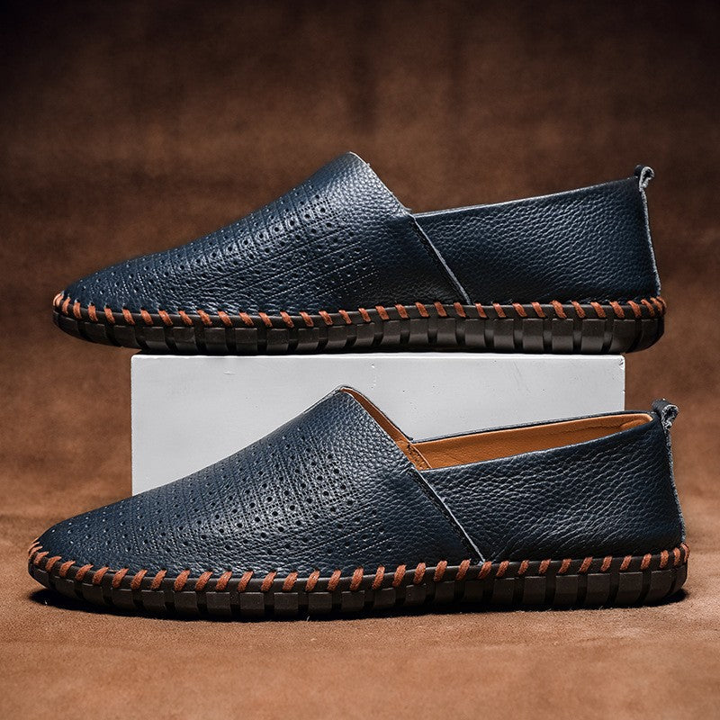 Chaussures décontractées en cuir respirant pour hommes à enfiler