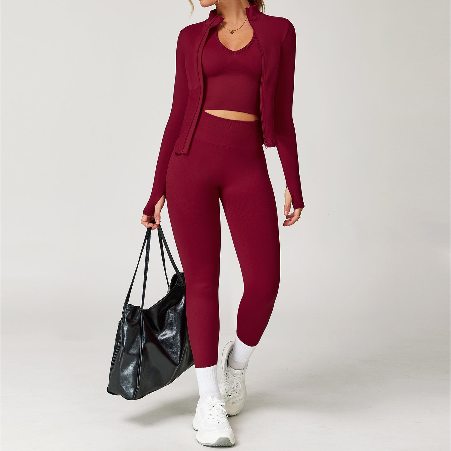 Ensemble de yoga dos nageur sans coutures avec taille côtelée