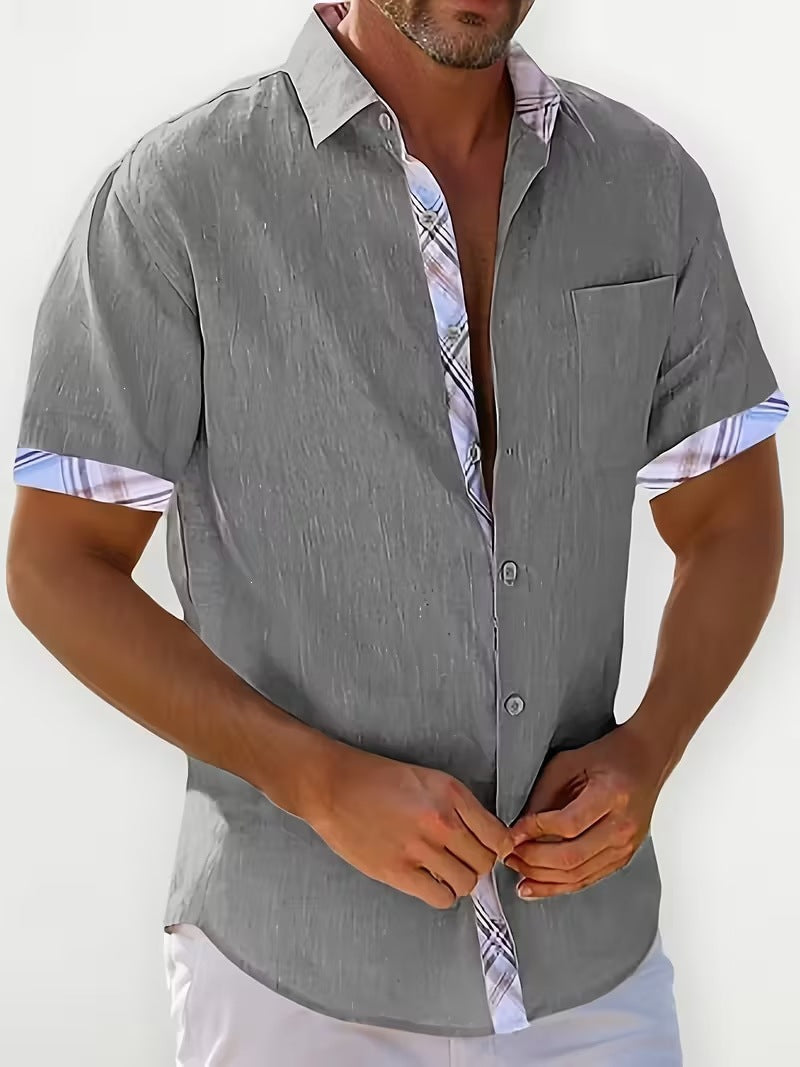 Chemise d'été imprimée européenne et américaine à manches courtes pour homme, coupe ample, grande taille, col à revers.