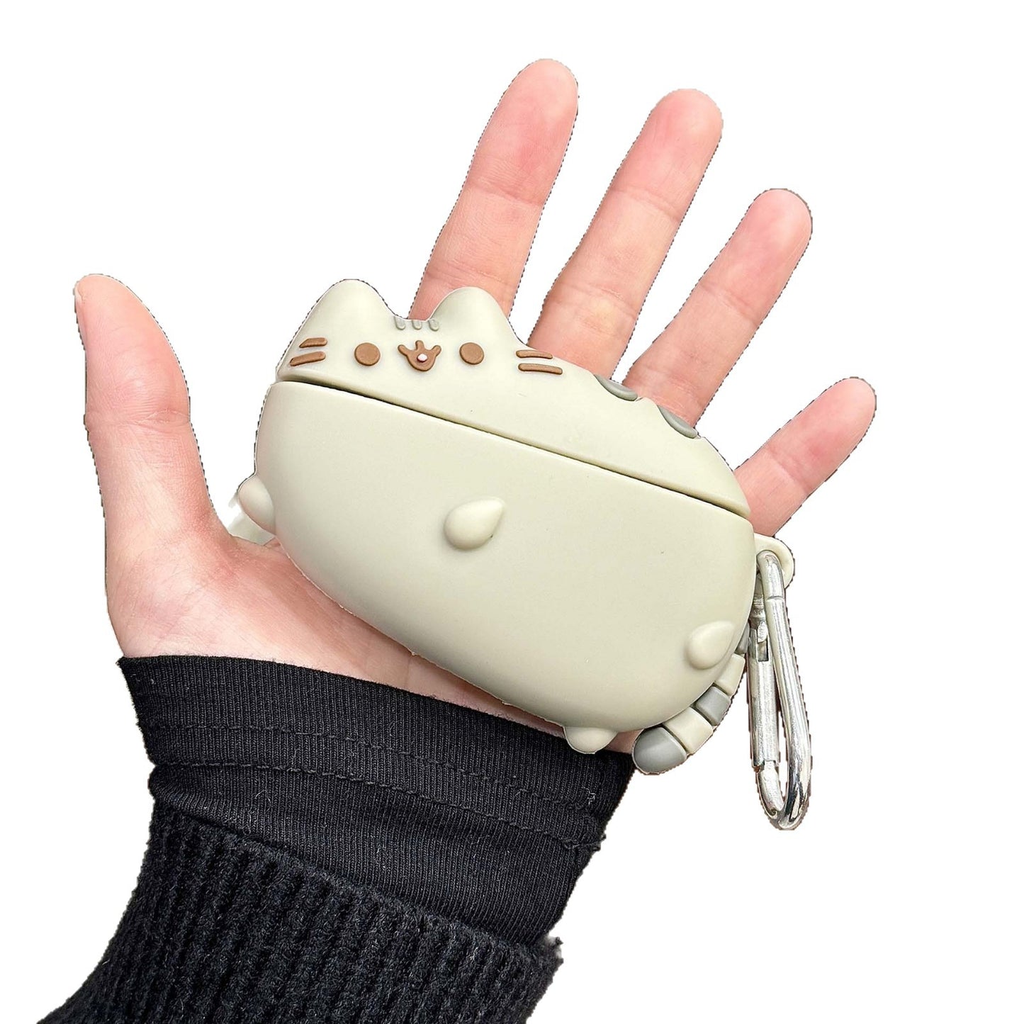 Étui de protection pour AirPods avec mousqueton et motif chat de dessin animé