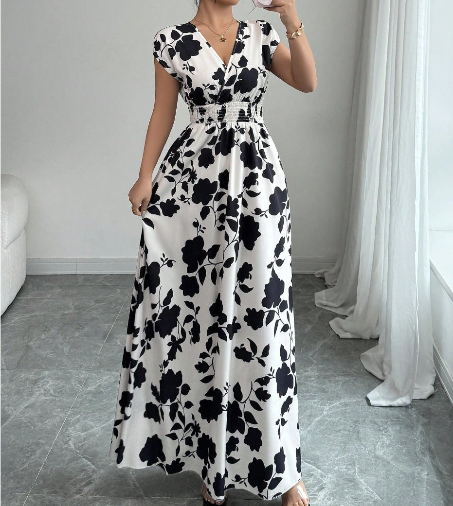 Robe trapèze à imprimé floral et col en V lacé