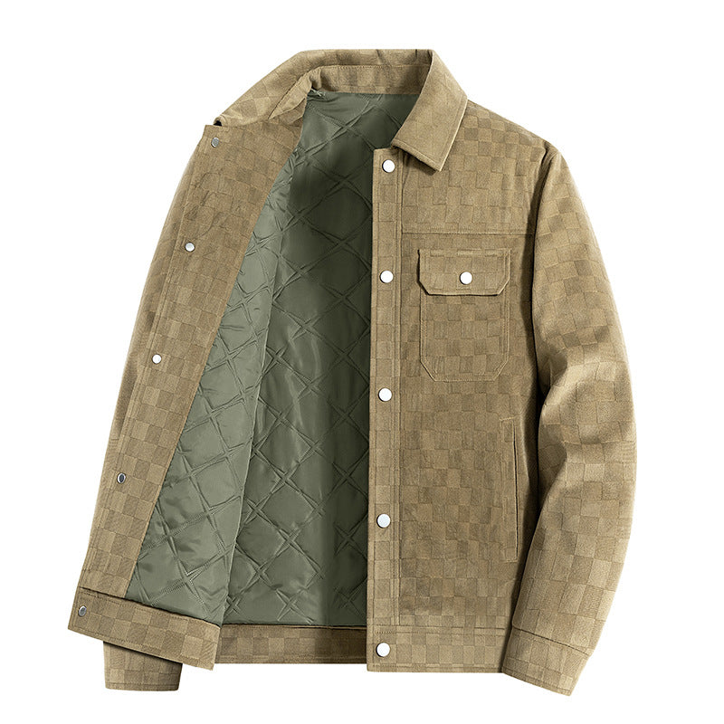 Veste pour hommes en suède à carreaux façon damier