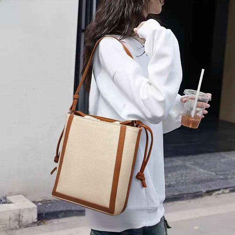 Sac cabas bandoulière grande capacité bicolore pour femme