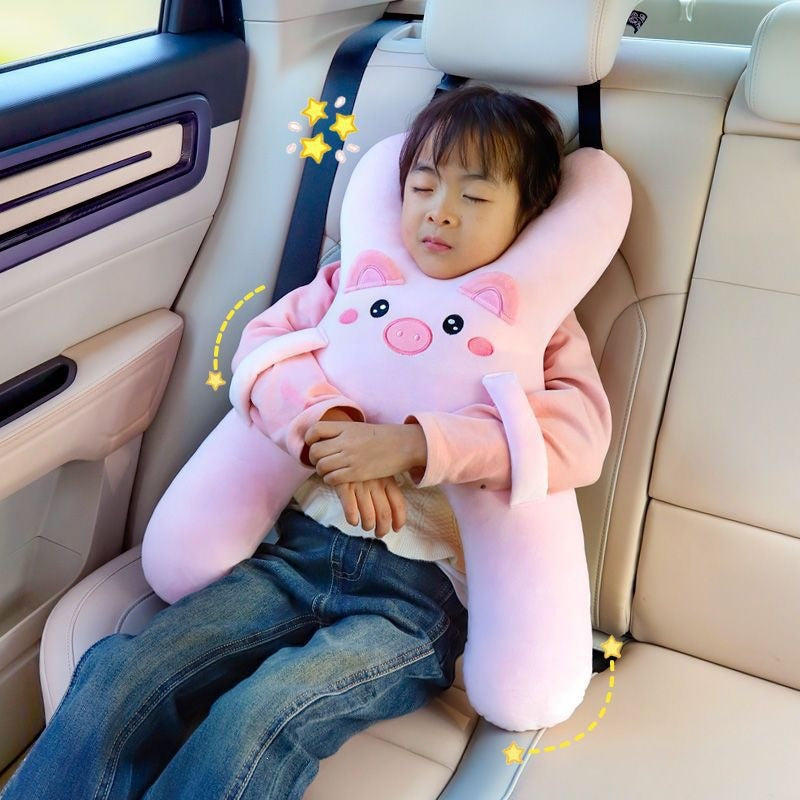Oreiller de voiture pour enfants, aide au sommeil à l'arrière, soutien lombaire et appui-tête, anti-douleurs cervicales, oreiller de sommeil mignon à motifs de dessins animés