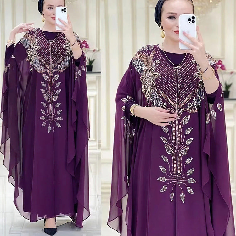 Habit :Robe ethnique en mousseline et strass pour femme grande taille