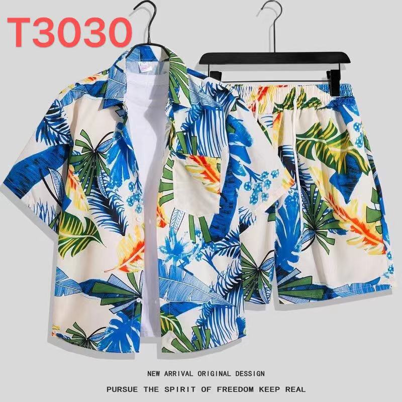 Habit :Ensemble chemise et short à fleurs hawaïennes