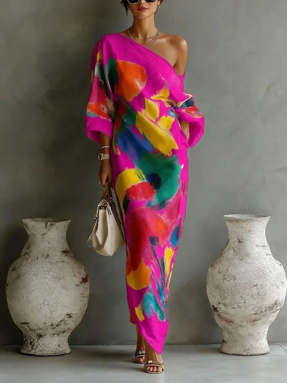 Ensemble robe et pantalon imprimés style français
