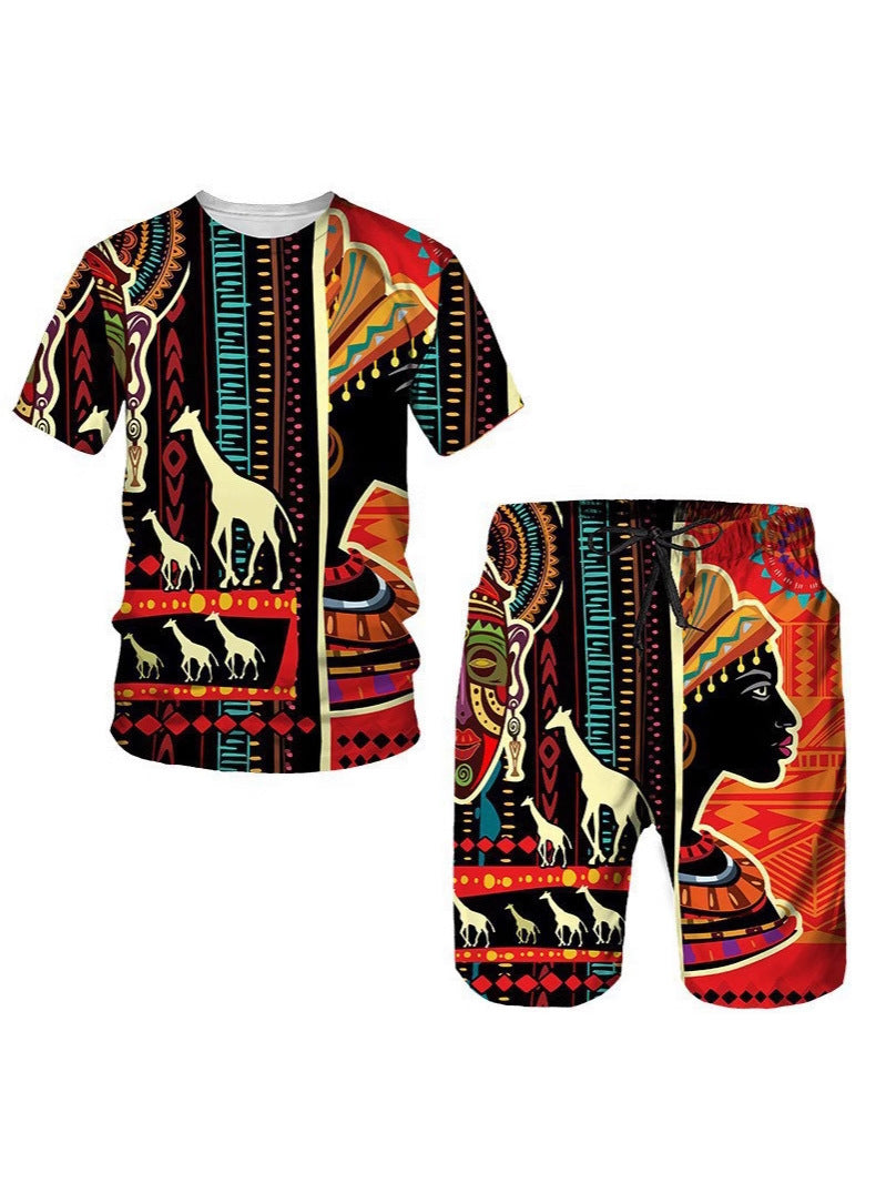 Ensemble T-shirt à manches courtes et short pour hommes en tissu africain
