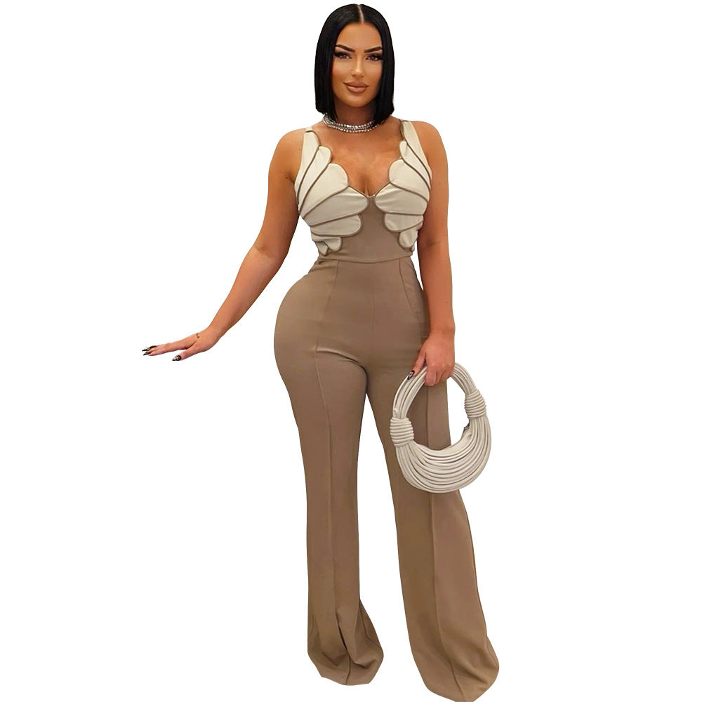 Habit :Combinaison moulante sexy sans manches à col en V pour femme