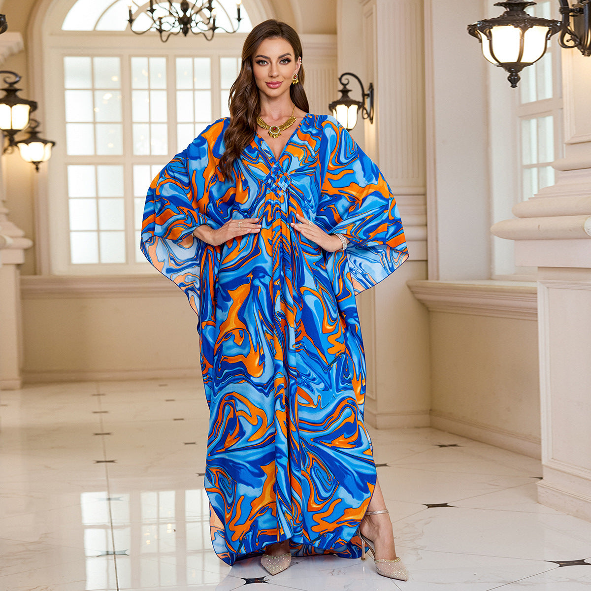 Robe longue de plage imprimée en coton pour femme, robe longue ample, paréo, vêtement de protection solaire