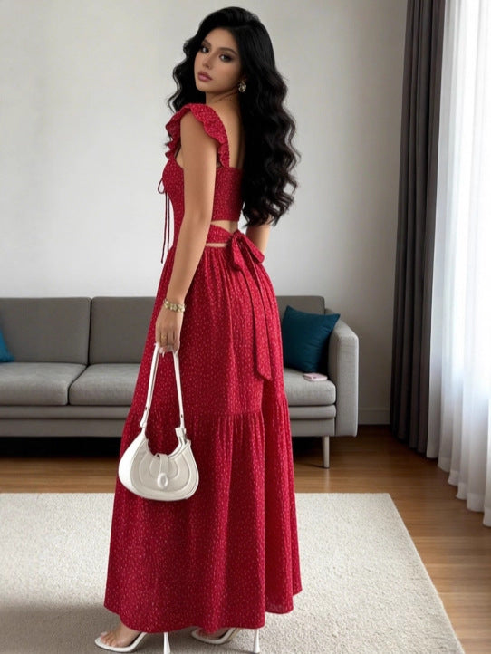 Robe carrée à motifs floraux pour femmes avec col halter