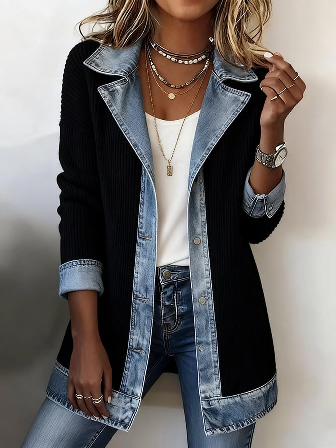 Veste patchwork élégante à manches longues pour femmes
