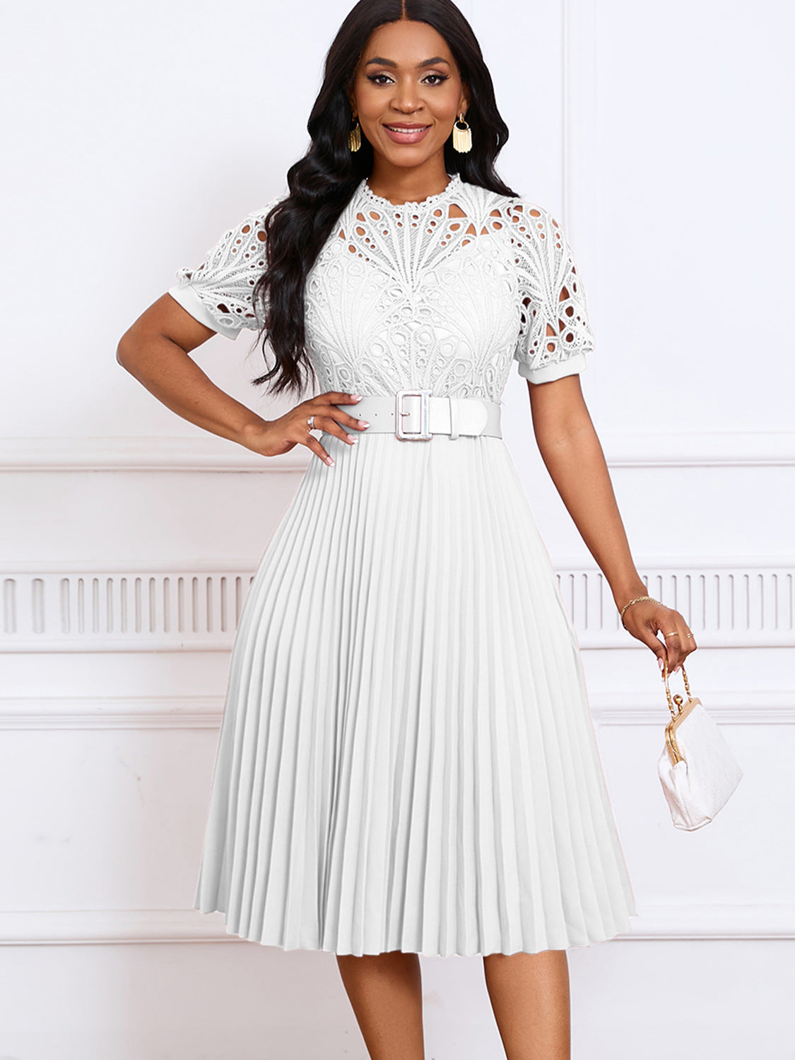 Robe à capuche plissée en dentelle pour femmes