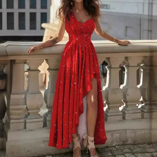 Robe élégante à une épaule et taille haute