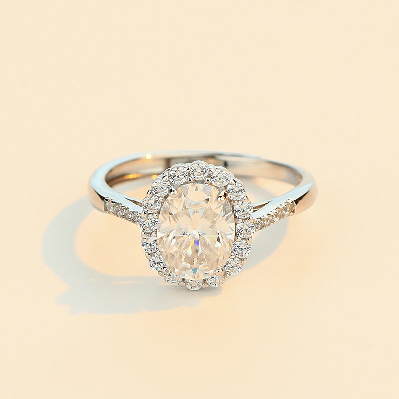Bague géométrique pour femmes en argent sterling avec moissanite